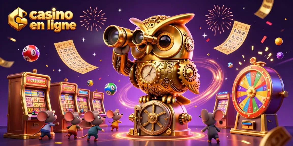 Profitez des jeux de casino en ligne avec des personnages amusants sur une scène animée.