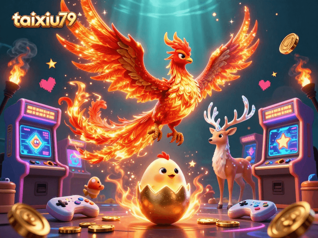 Experience thrilling gameplay with taixiu79 as the fire phoenix soars over vibrant 3D slots and prizes.