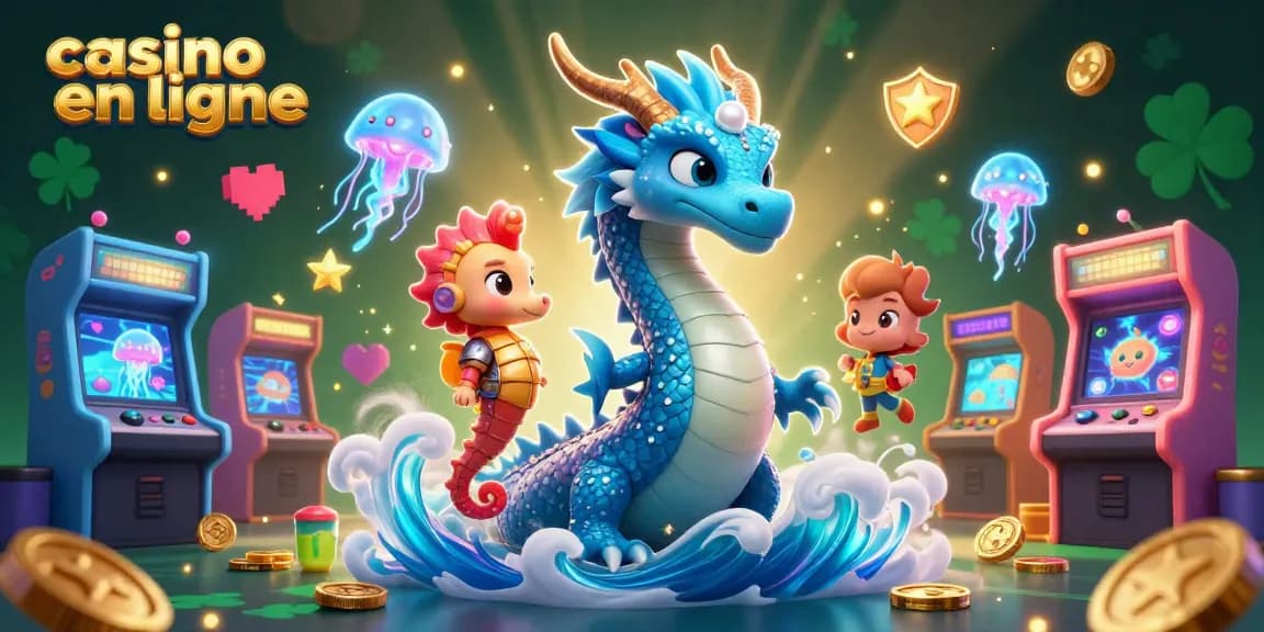 Découvrez le monde fascinant du casino en ligne avec un dragon aquatique et des créatures marines.