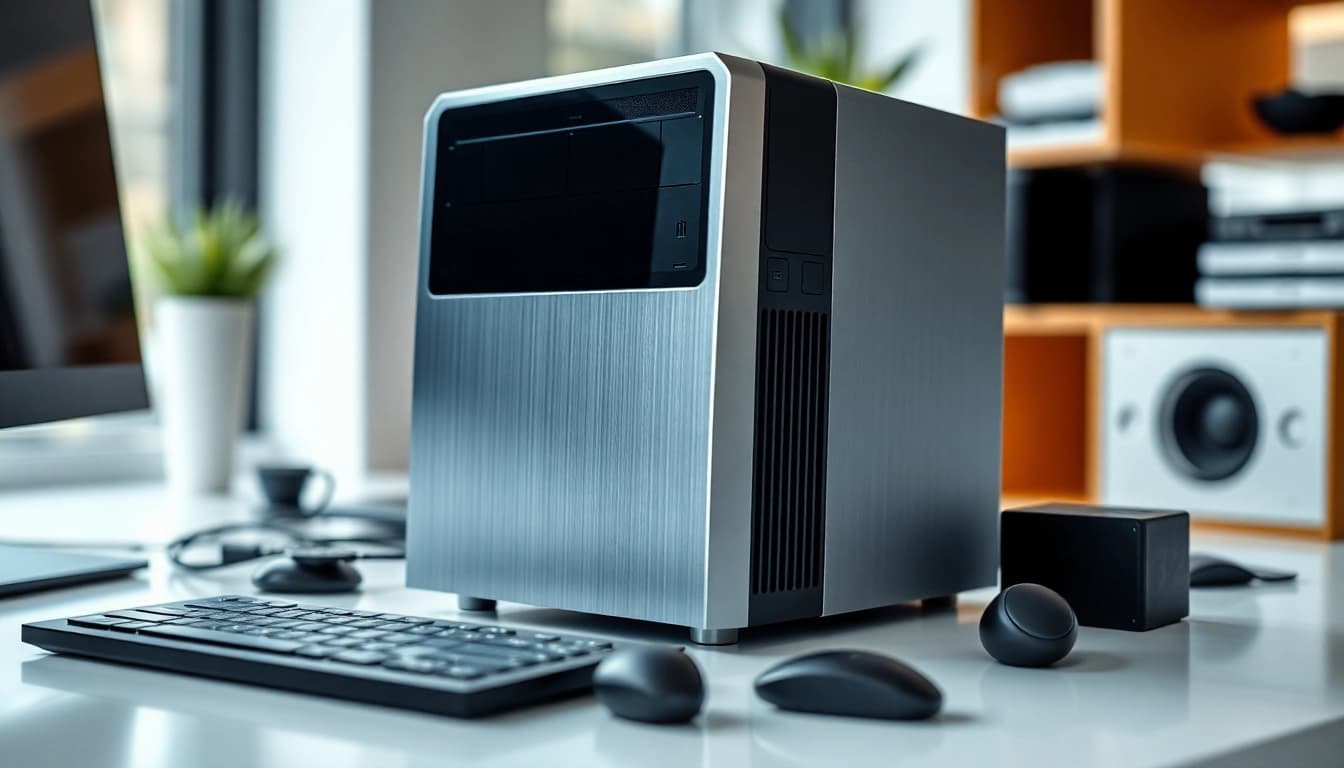 Η ανακατασκευασμένη pc διαθέτει κομψό σχέδιο και σύγχρονη τεχνολογία σε έναν μοντέρνο χώρο γραφείου.