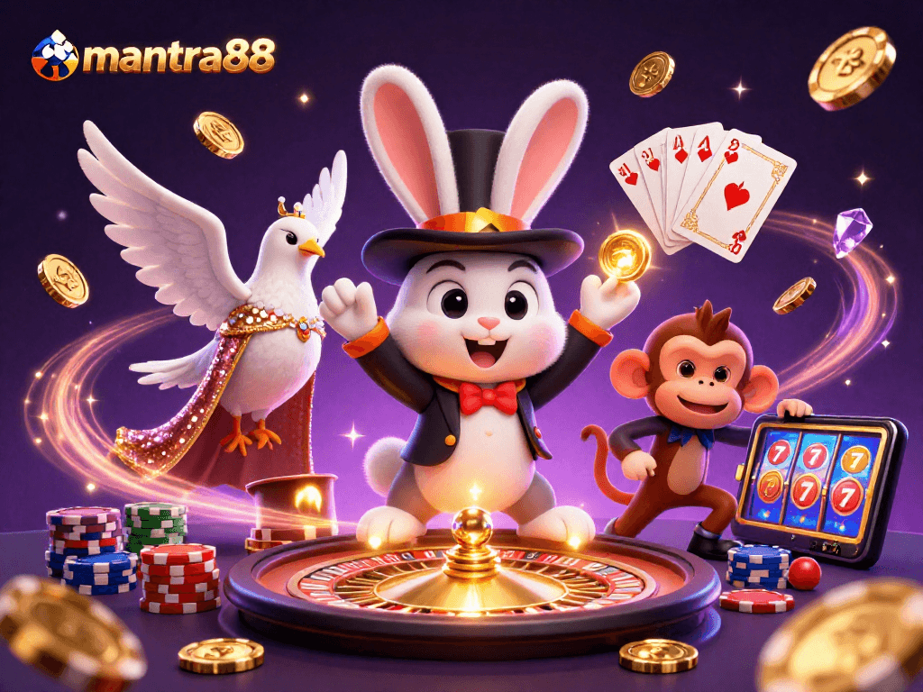 Experience mantra88's thrilling casino adventure with a magician and dynamic gaming elements.