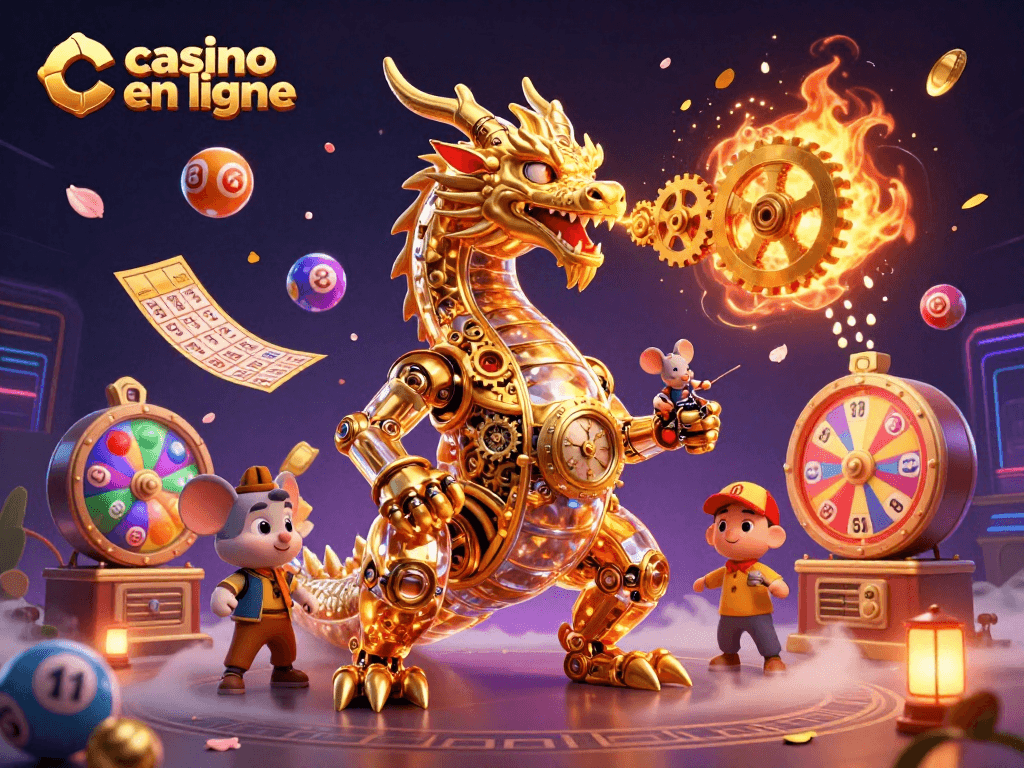 Actionner des jeux dans un casino en ligne avec des éléments de loterie colorés.