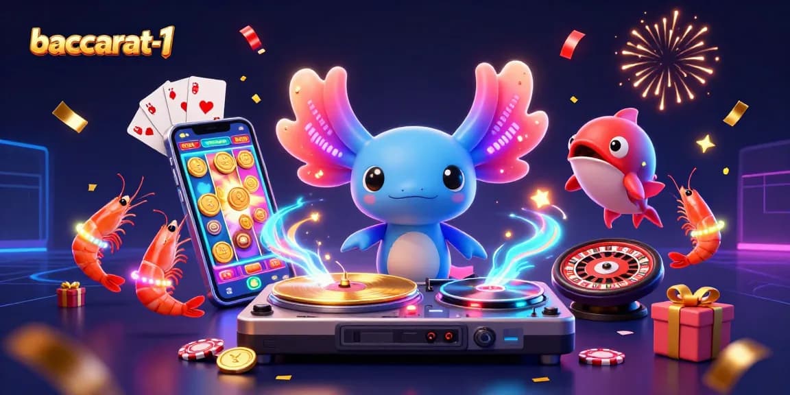 Experience baccarat-1 excitement with a vibrant 3D casino scene featuring dynamic characters and festive gaming elements.