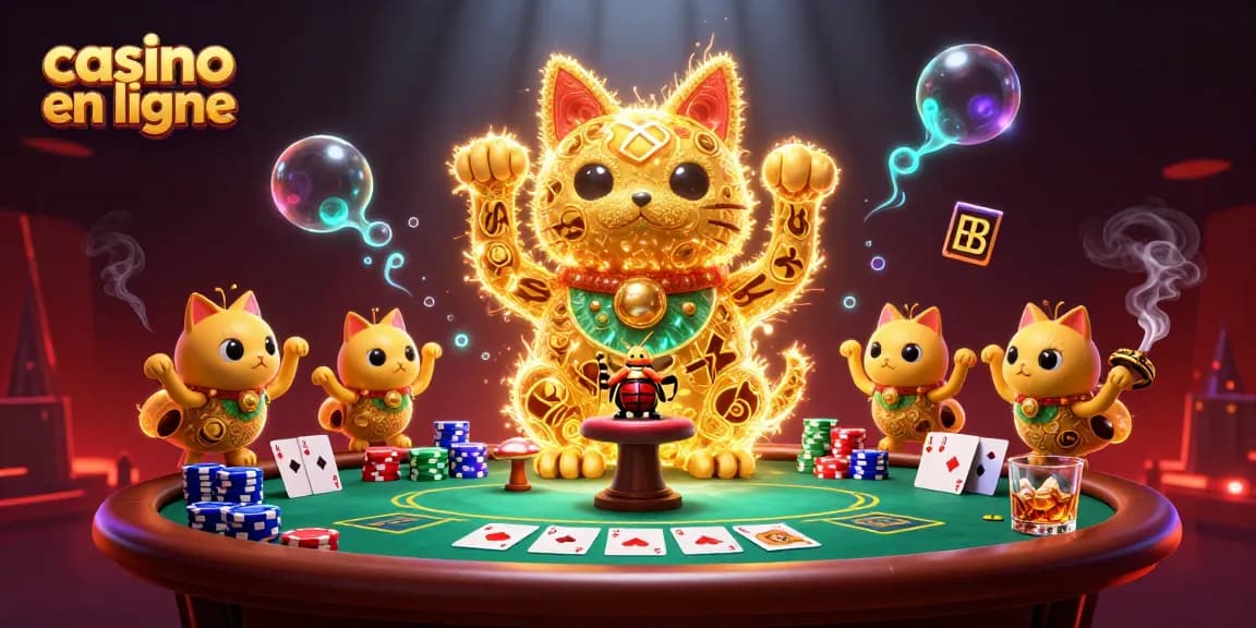Jouez à casino en ligne avec une illustration colorée de lucioles dorées.