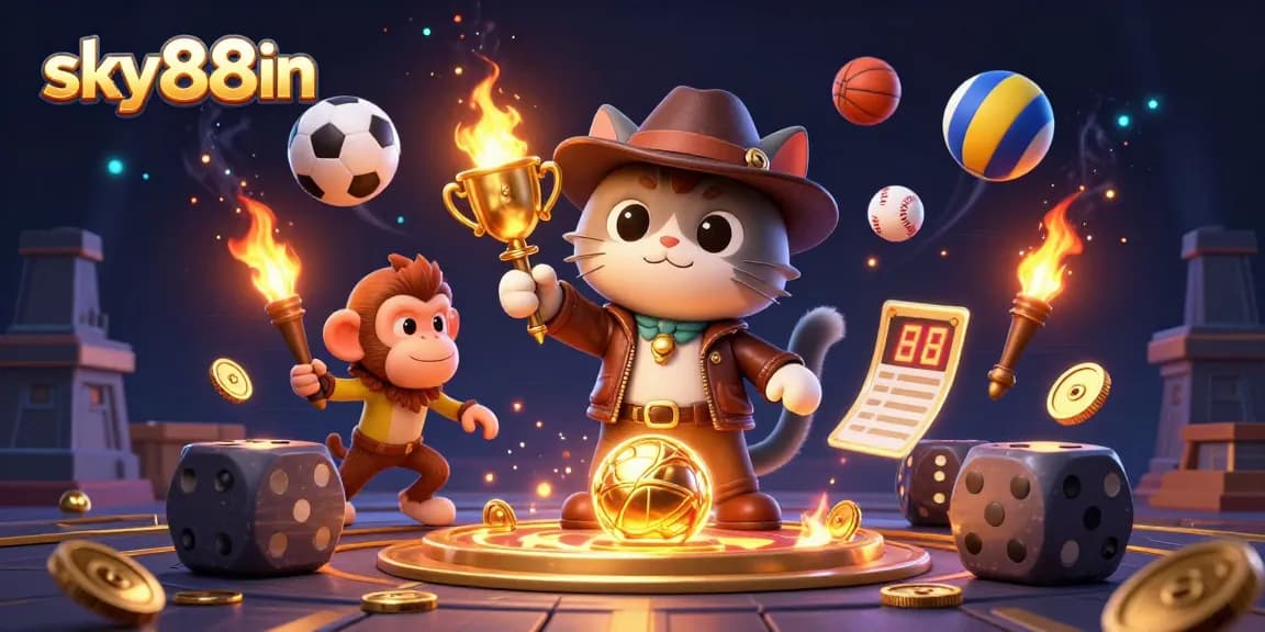 Engage in thrilling bets with sky88in as the adventurous cat unearths a golden casino artifact.