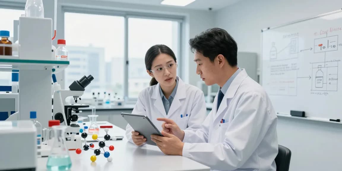 Cagrilintide vendors on MiraviGLP collaborating in a modern pharmaceutical lab setting.