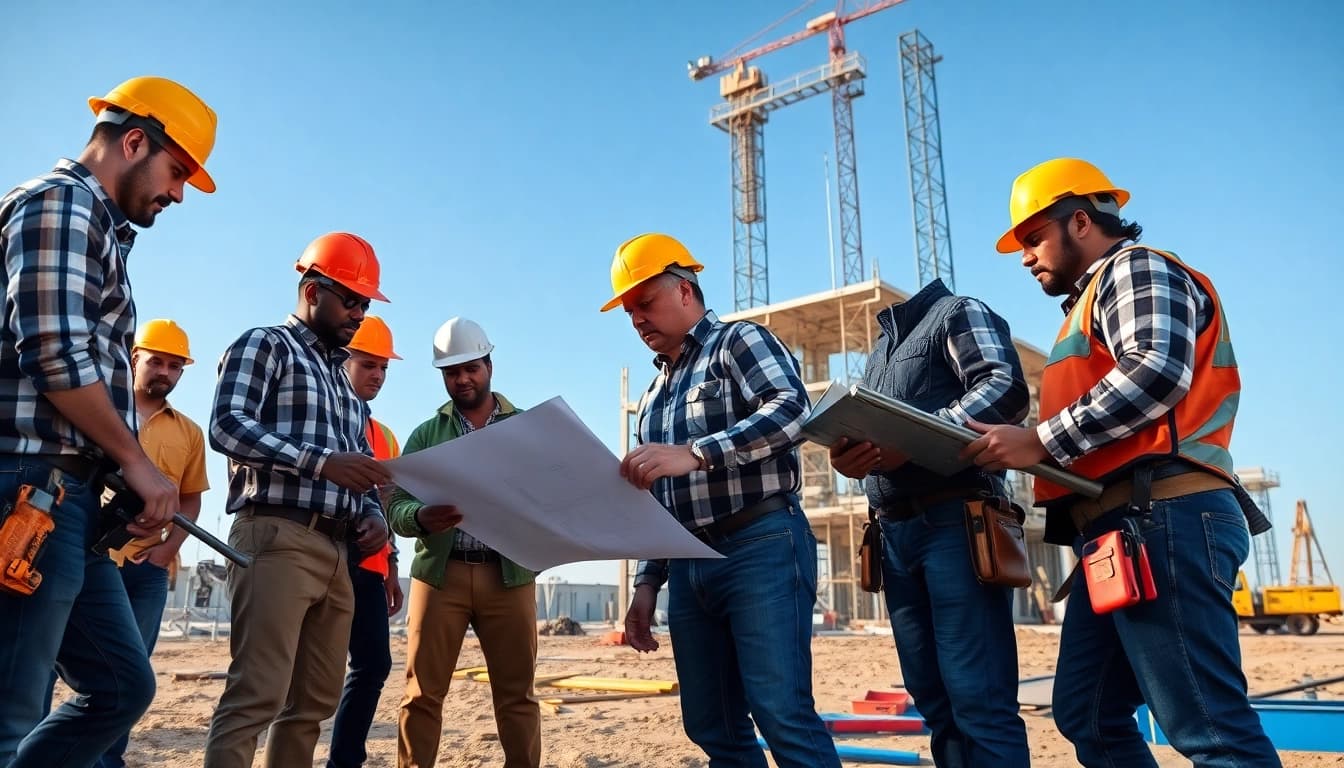 Engaging scene of construction workers representing the construction association laredo texas collaborating on-site.