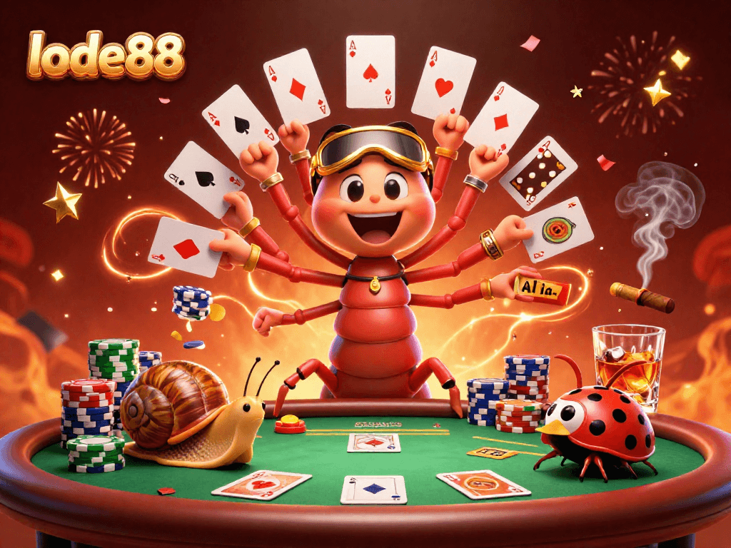 Join the excitement of lode88 with colorful poker chips, cards, and lively casino characters in action.