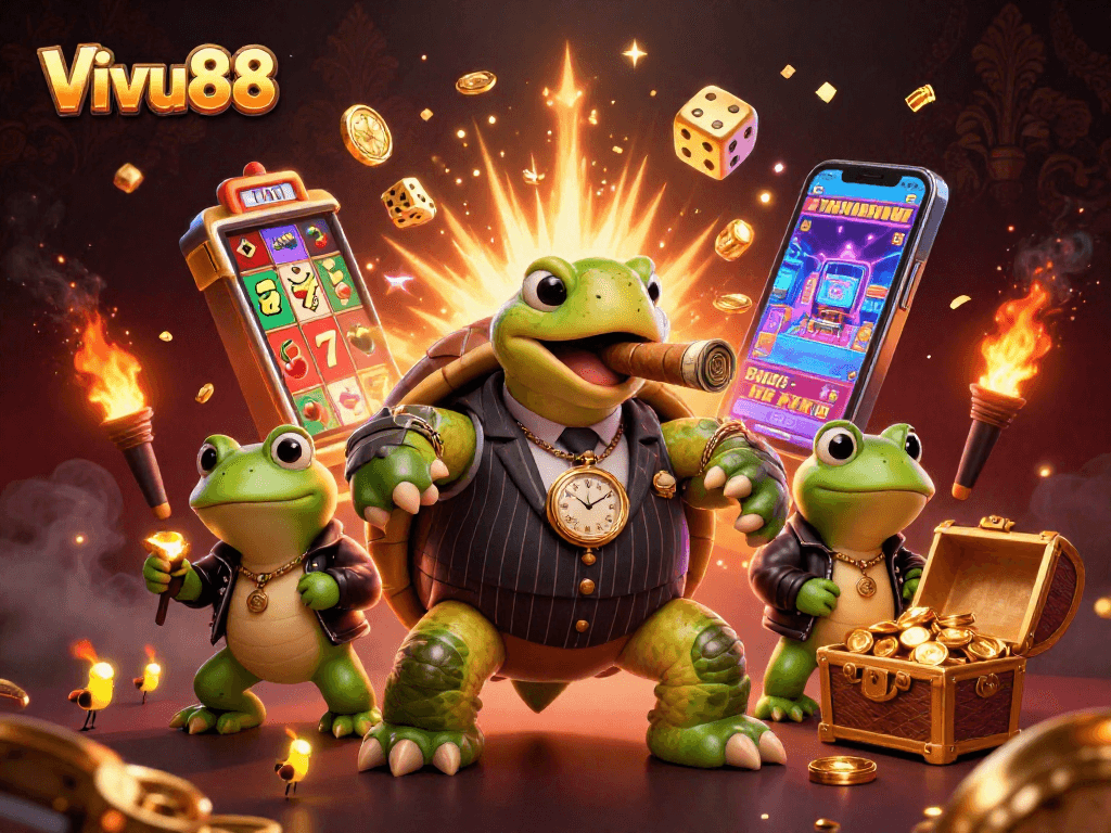 Engage in thrilling gameplay at Vivu88 with dynamic elements depicting a lavish online casino scene.