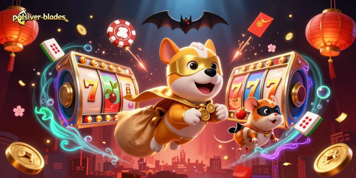 Experience the thrill of polsilver-blades as the superhero dog collects gold coins amidst vibrant casino elements.