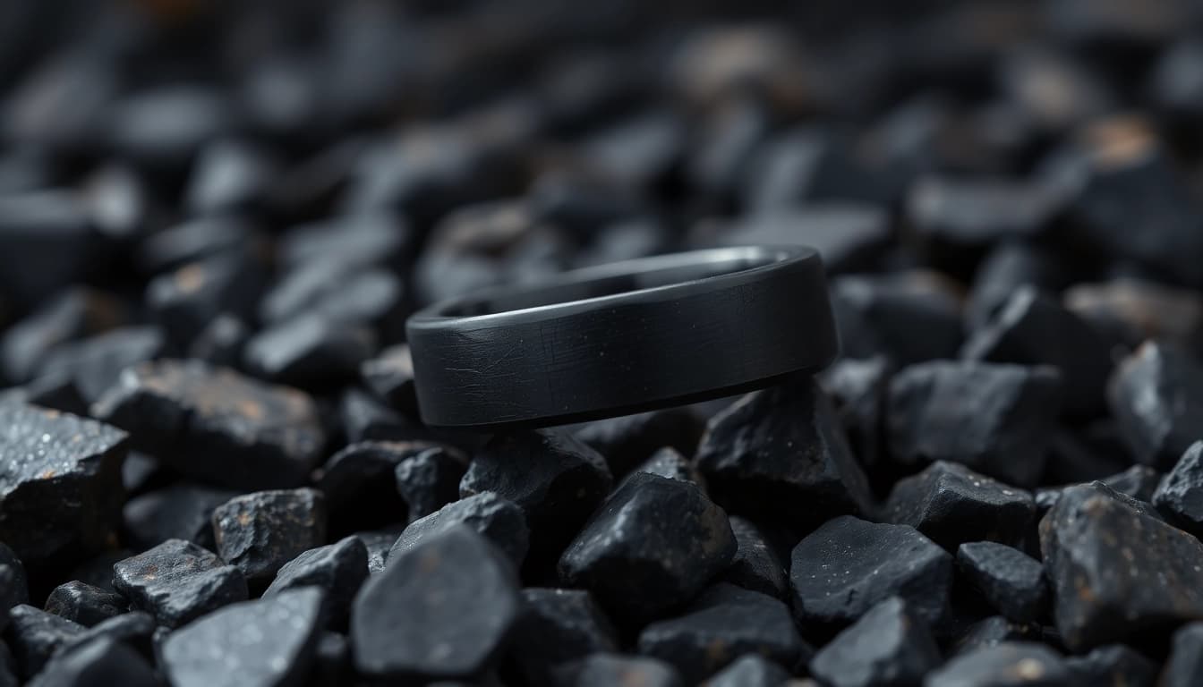 Admire the exquisite Black Zirconium Rings featuring a sleek design and stunning textures.