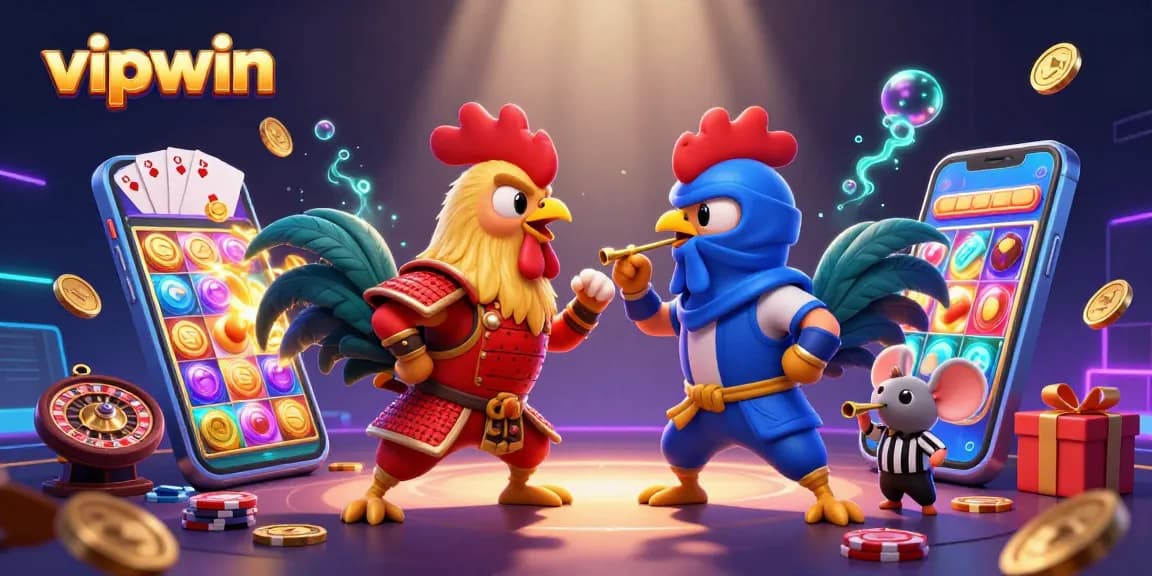 Experience intense competition with vipwin’s engaging gambling scene featuring dynamic 3D roosters.