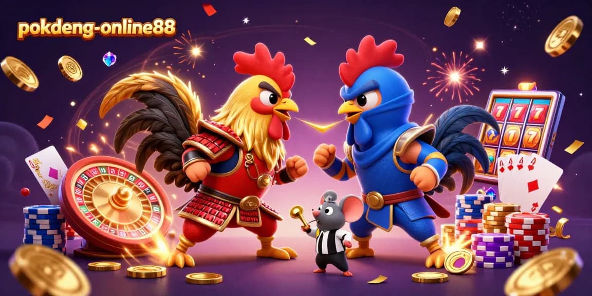 Experience the thrill of gambling with pokdeng-online88: Fighting roosters and casino excitement!