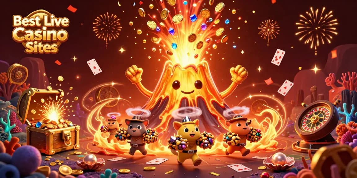 Experience the excitement of Best Live Casino Sites with vibrant 3D illustrations of live games and celebrations.