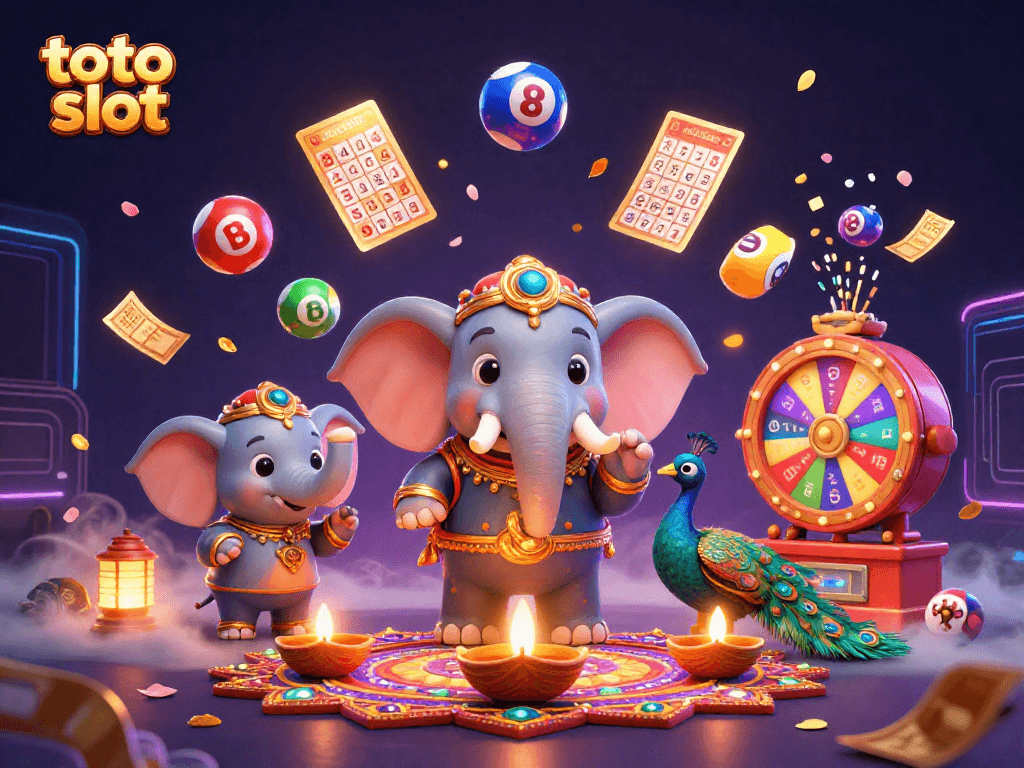 Taruhan toto slot yang menarik dengan elemen permainan kaya dan simbol keberuntungan.