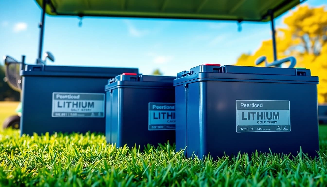 Showcase of lithium golf cart batteries demonstrating their advanced design and technology.