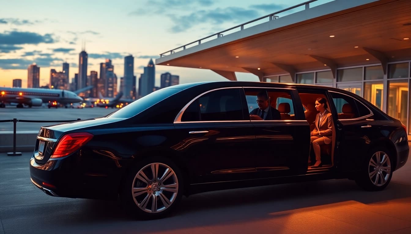 Experience airport limo service with a professional chauffeur and luxury vehicle at the airport terminal.