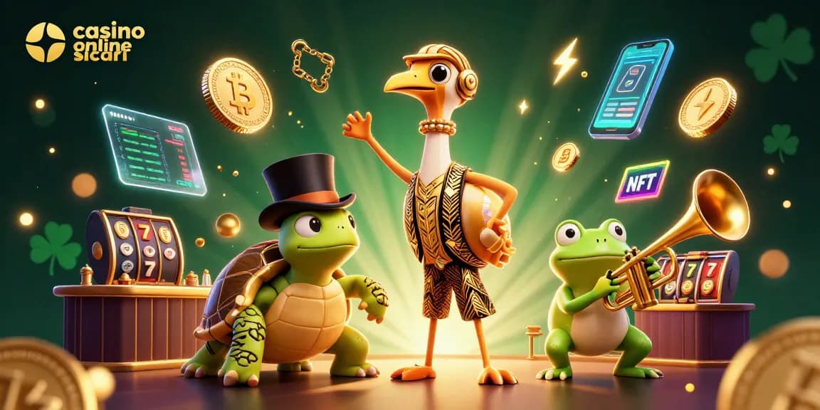Gioca ai casinò online sicuri con un'immagine vivace di personaggi e elementi di gioco.