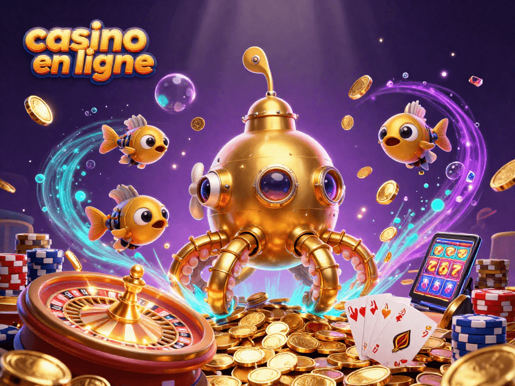 Jouez au casino en ligne avec le kraken en pleine mer de pièces d'or et jeux de hasard.