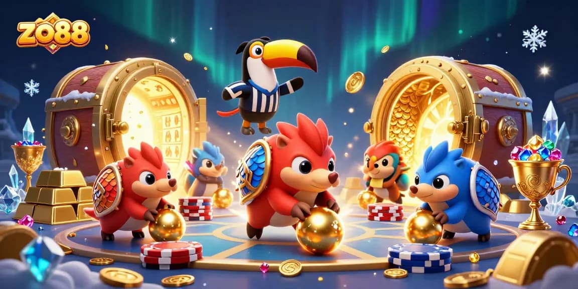 Engage in thrilling gameplay with zo88 as rival pangolins roll into golden balls surrounded by poker chips.