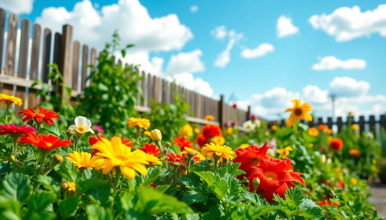 Engaging gardening scene showcasing diverse plants in a vibrant garden.