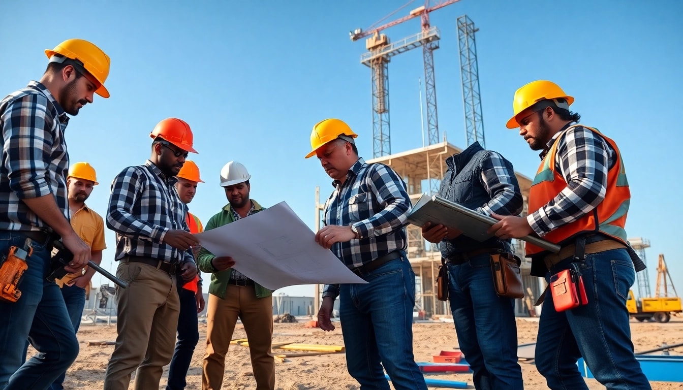 Engaging scene of construction workers representing the construction association laredo texas collaborating on-site.