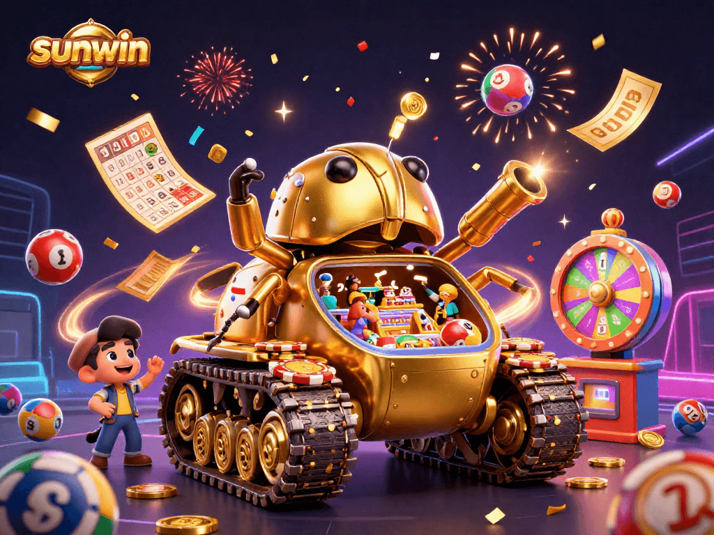 Join the fun at sunwin's casino world, where vibrant lottery balls and golden prizes abound!