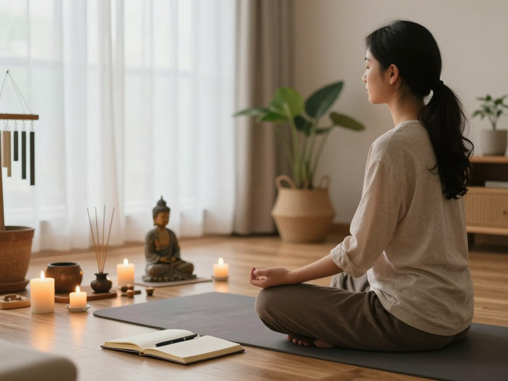 Engaging meditation space showcasing mantra88 practice with calming elements