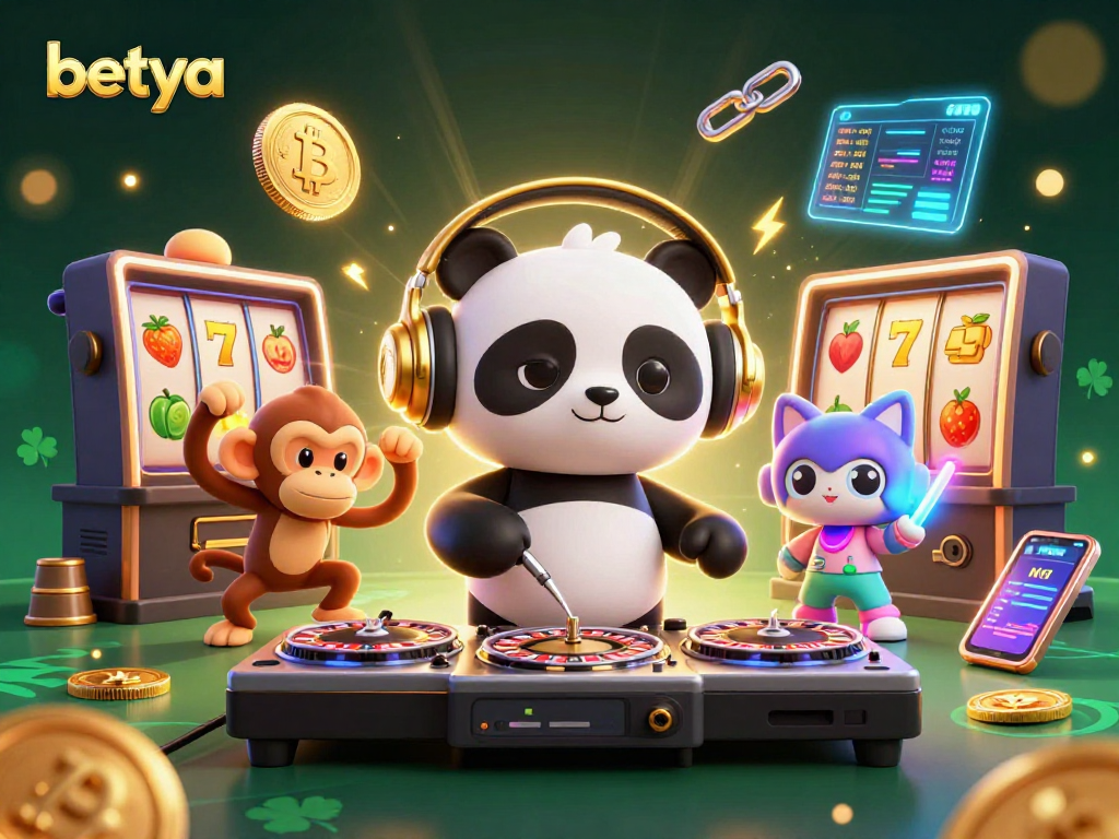 Engaging slot experience with betya's DJ panda and friends in a vibrant casino scene