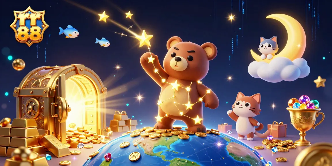 Experience the thrill of rr 88 casino with dynamic characters collecting winnings and glowing treasures.