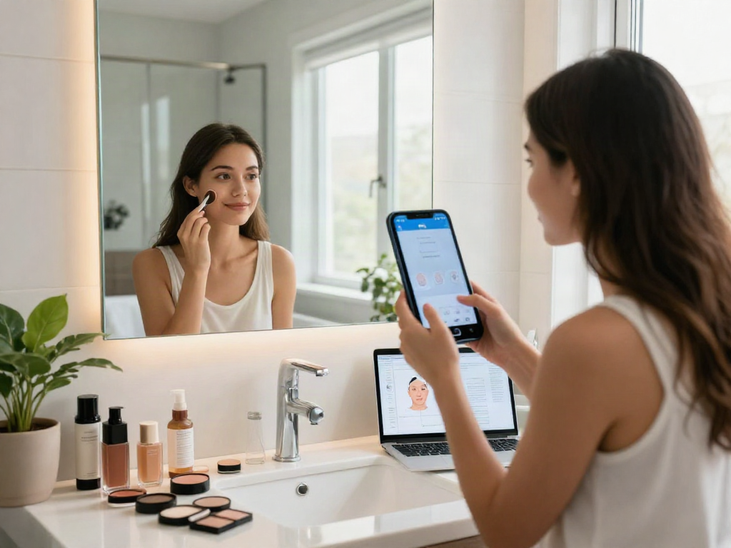 Exploring alternatives to QOVES with a woman using facial analysis app.