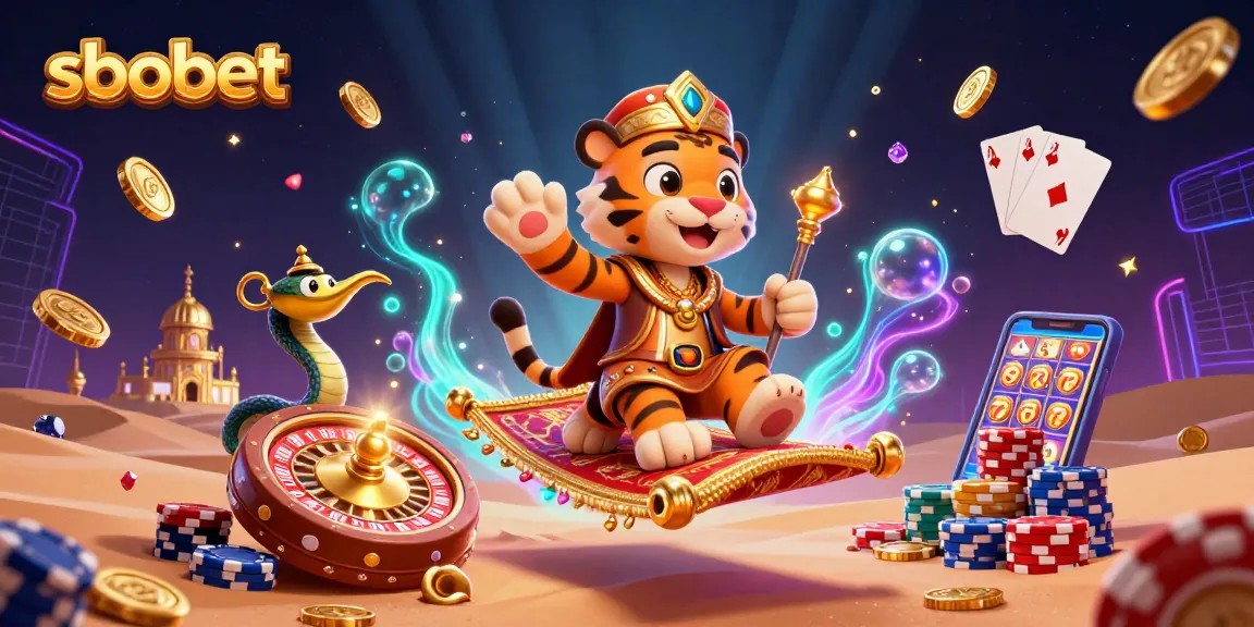 Experience sbobet with an Arabian-themed sultan and riches in this vibrant casino illustration