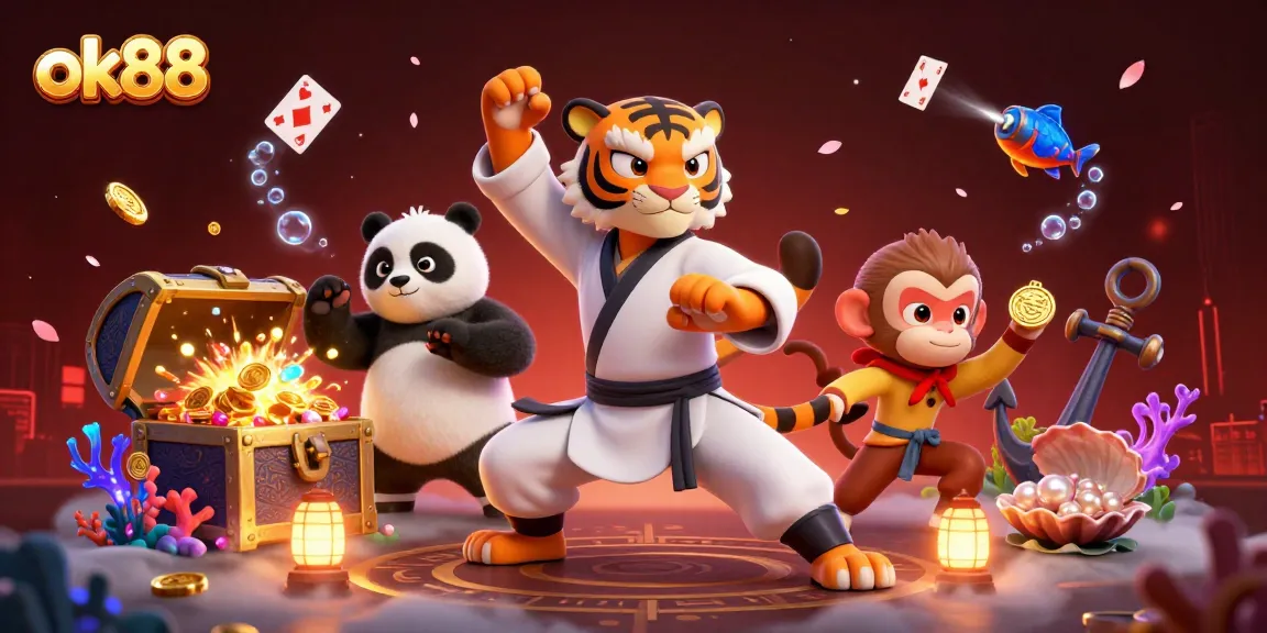 Experience gaming excitement with ok88 in a vibrant, dynamic 3D casino scene.