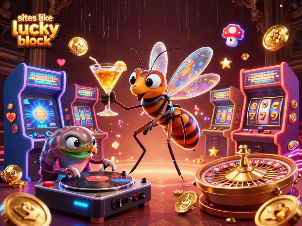 Engage with sites like lucky block through thrilling casino adventures featuring a vibrant 3D scene.