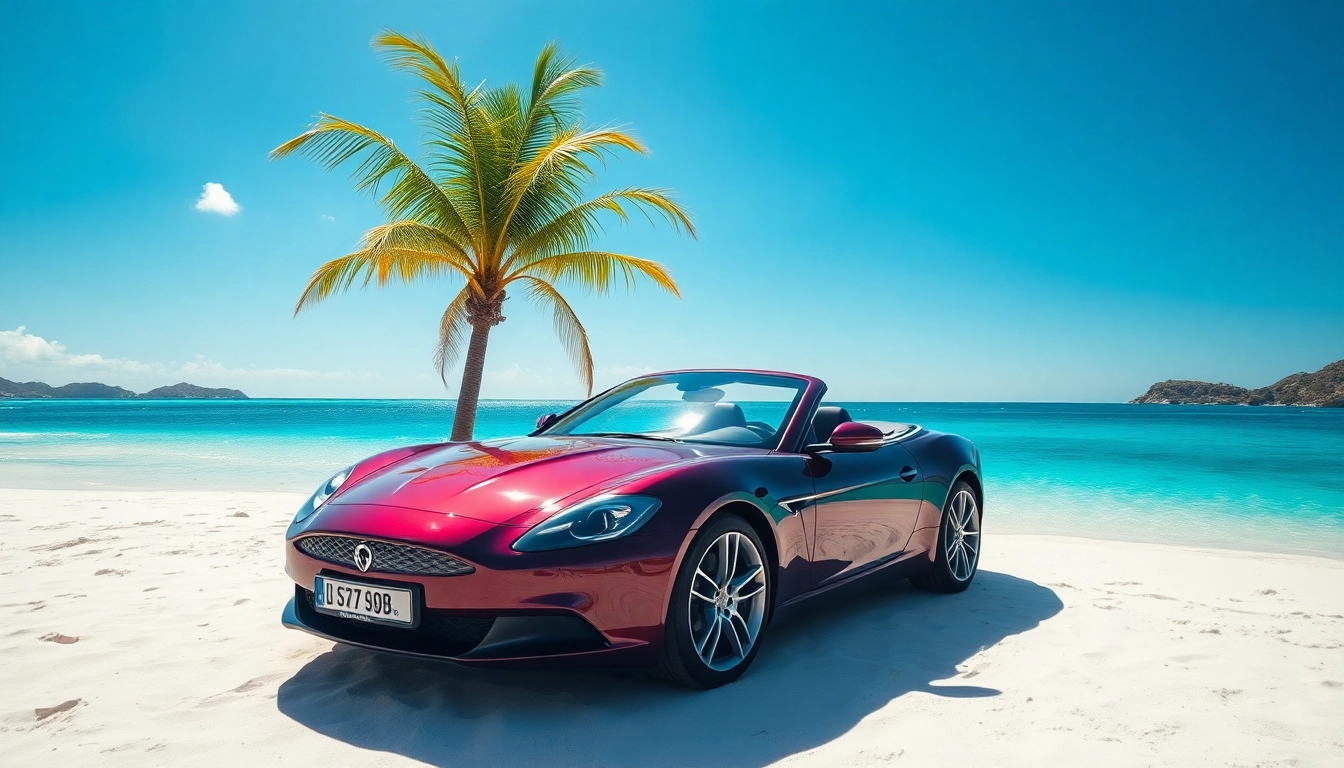 Experience seamless car hire st barth with a stylish convertible on a beautiful beach.
