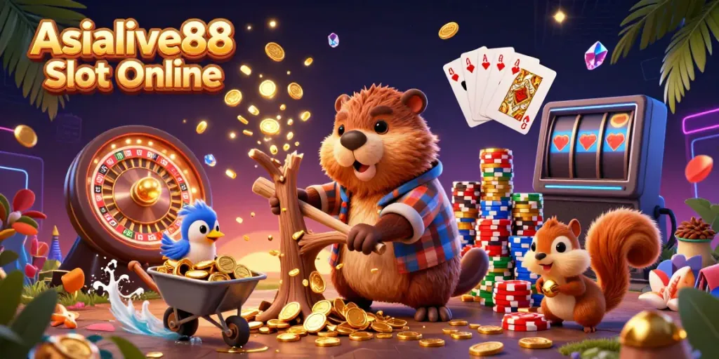 Experience thrilling opportunities with Asialive88 Slot Online action, featuring a vibrant casino scene with valuable treasures.