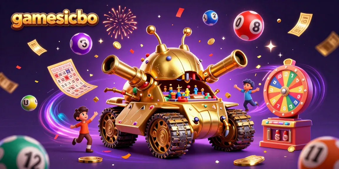Experience the thrilling gamesicbo action with a vibrant 3D casino scene featuring cascading lottery balls and a festive atmosphere.