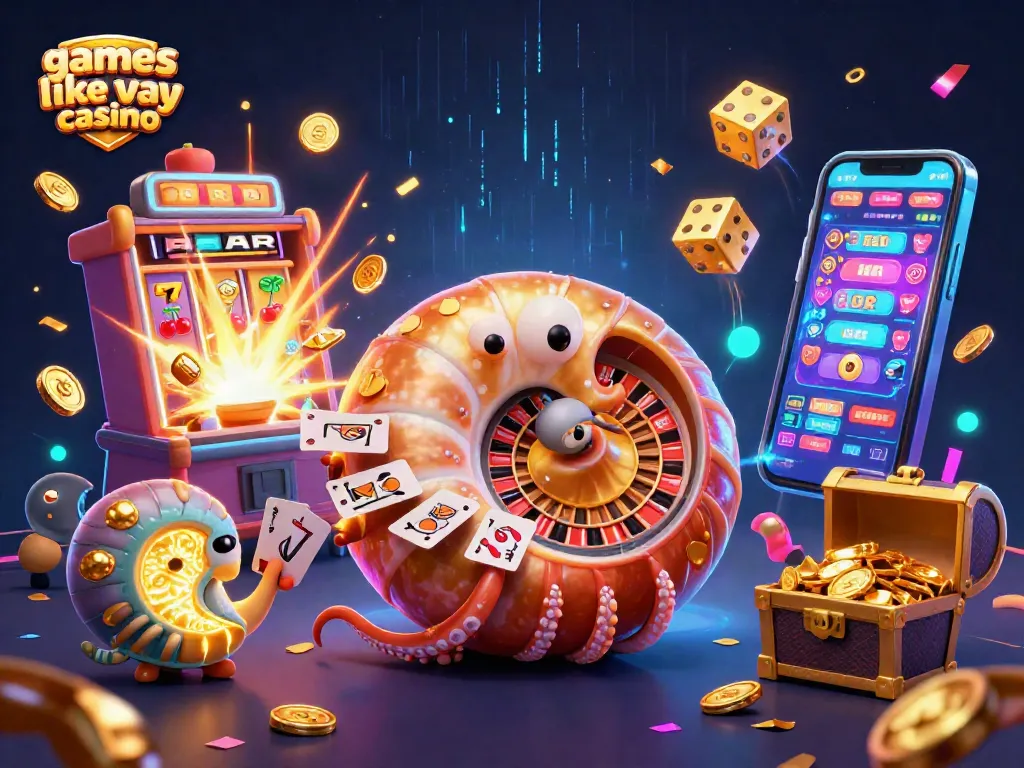 Experience games like yay casino with a vibrant 3D scene featuring slots, cards, and sparkle-filled action.
