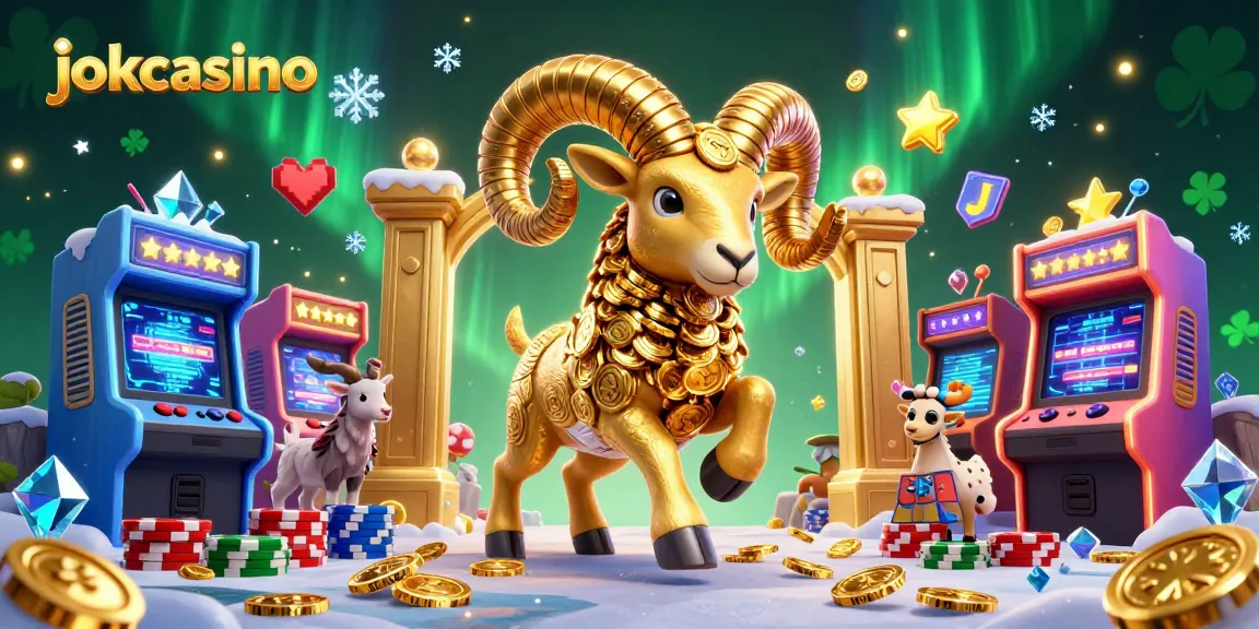 Experience the excitement of jokacasino with vibrant 3D cartoon illustrations featuring a golden ram in a casino setting.