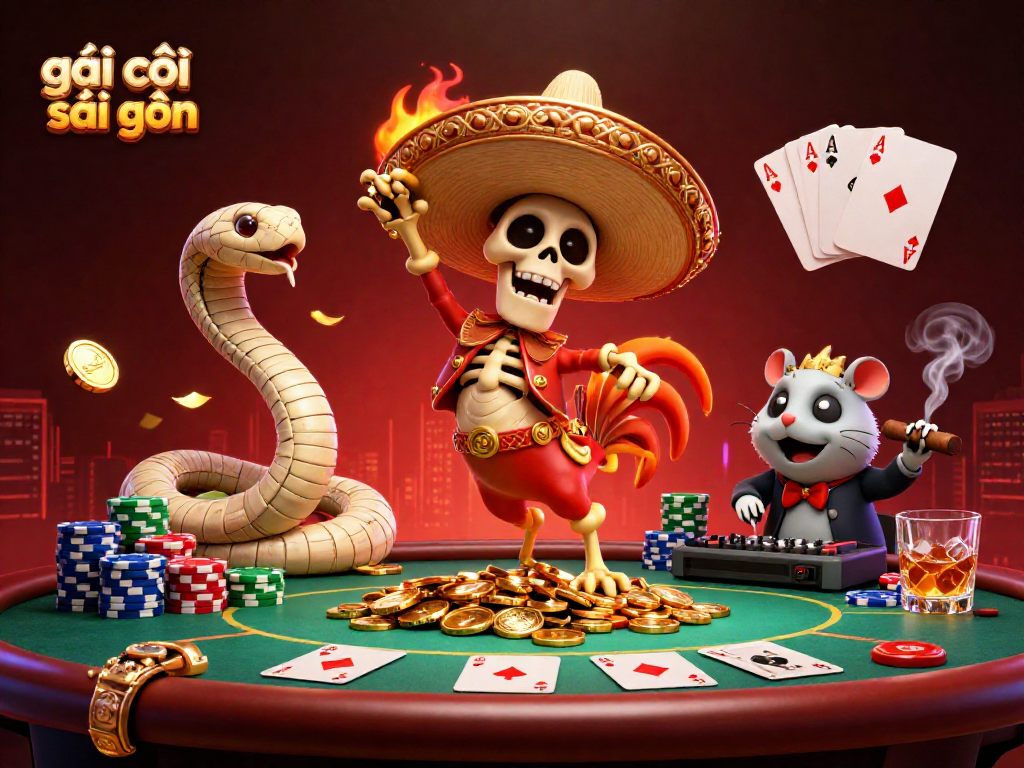 Experience dynamic poker action with gái gọi sài gòn in this vibrant 3D casino scene.