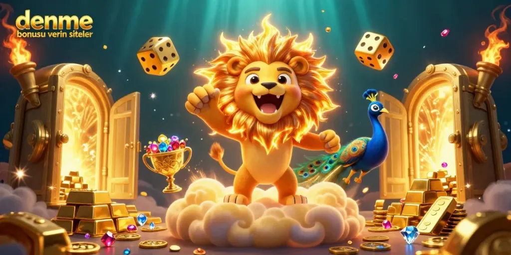 Win big at deneme bonusu veren siteler in this vibrant 3D casino-style illustration.