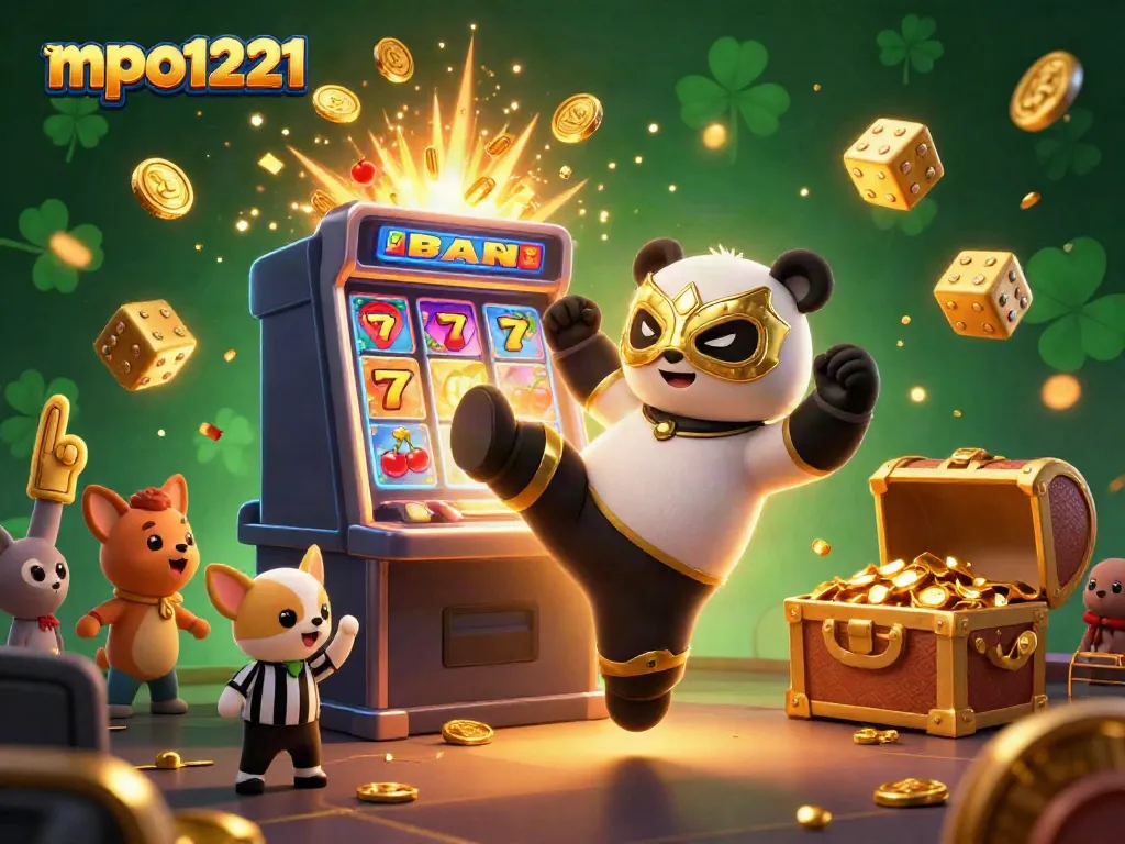 Engage with mpo1221 in an exciting casino scene featuring cartoon characters and vibrant game elements.