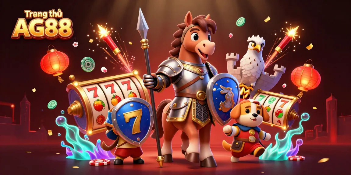 Experience the thrill of slots at Trang chủ AG88 with vibrant characters and dynamic casino elements.