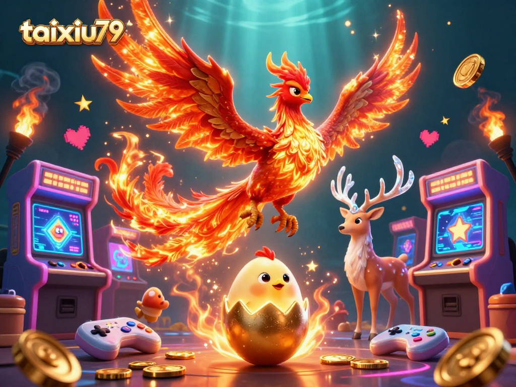 Experience thrilling gameplay with taixiu79 as the fire phoenix soars over vibrant 3D slots and prizes.