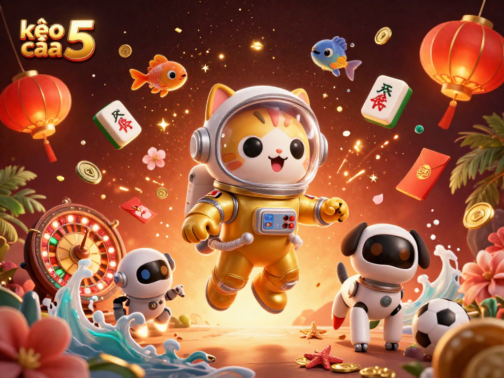 Bet on kèo nhà cái 5 with a thrilling 3D space scene showcasing vibrant gaming elements.