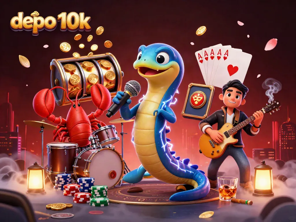 Experience the electrifying atmosphere of depo 10k with a lively underwater casino featuring a DJ electric eel and vibrant gaming elements.