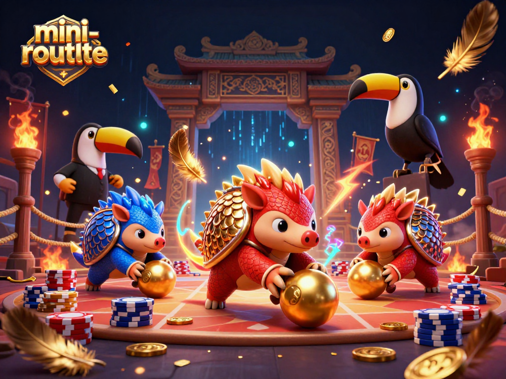 Engage with mini-roulette while colorful pangolins compete and vibrant casino elements enhance the game experience.