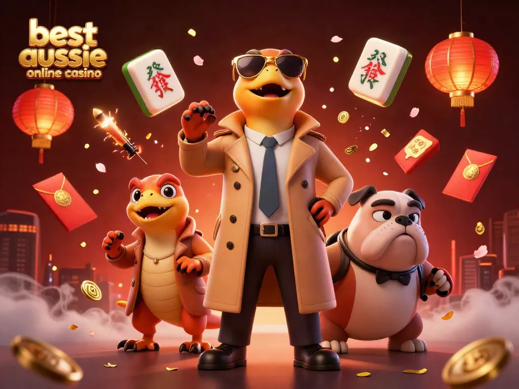 Experience the excitement at the best aussie online casino with a whimsical raptor trio in a trench coat.