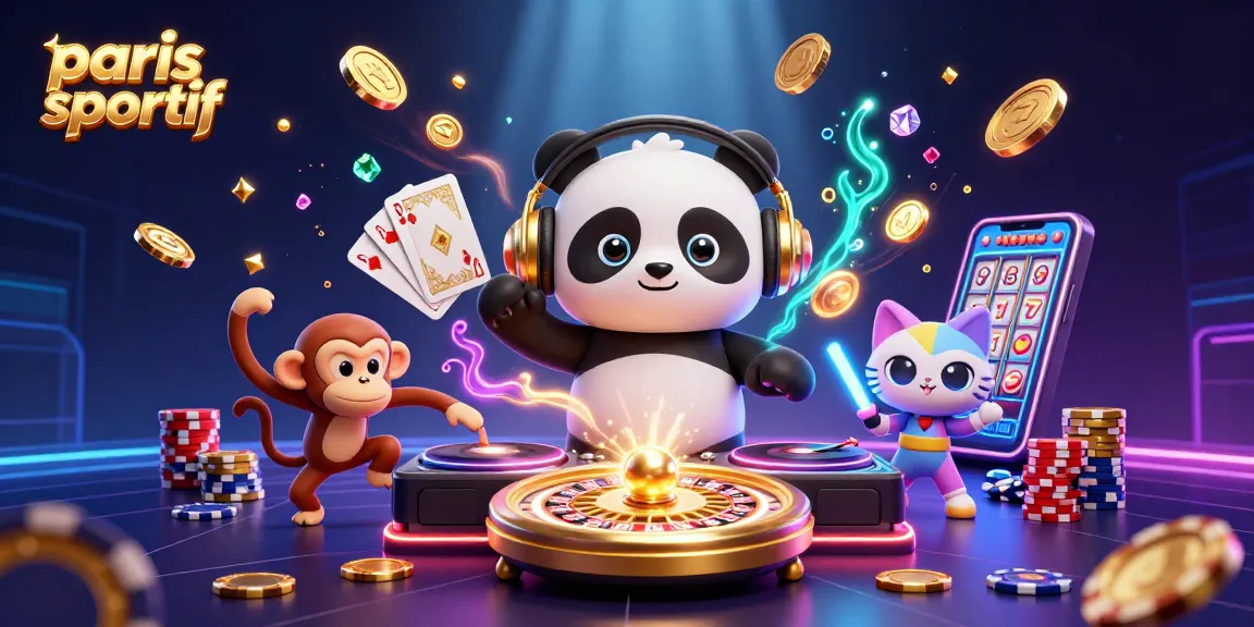 Le paris sportif offre une ambiance festive avec un panda DJ et une pièce remplie de jeux d'argent.