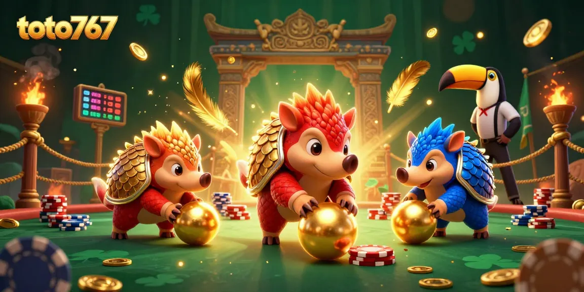 Rival pangolins dalam pertarungan di toto767, bermain dengan koin emas dan poker chip